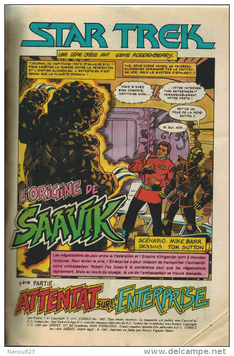 STAR TREK N° 3  Juin Année 1985 Aredit DC : " L'Origine De Saavik " - Soucoupe Volante - Arédit & Artima