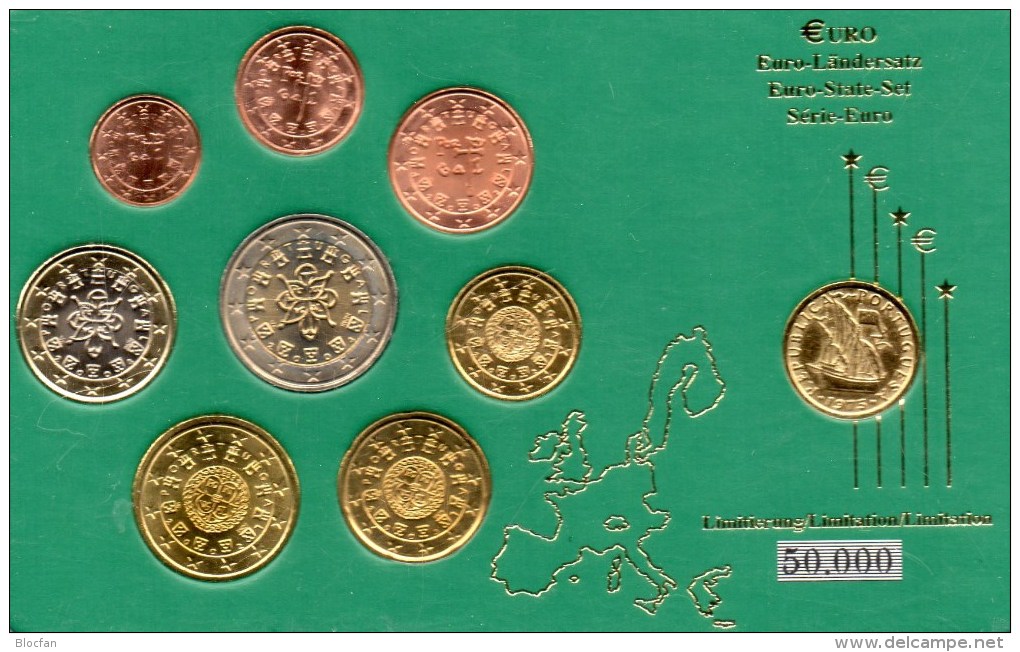 Folder EURO Portugal Prägeanstalt Lissabon Stg. 55€ Ländersatz Mit Goldene 2$50 Der Staatlichen Münze Set Coin Of Lisboa - Portugal