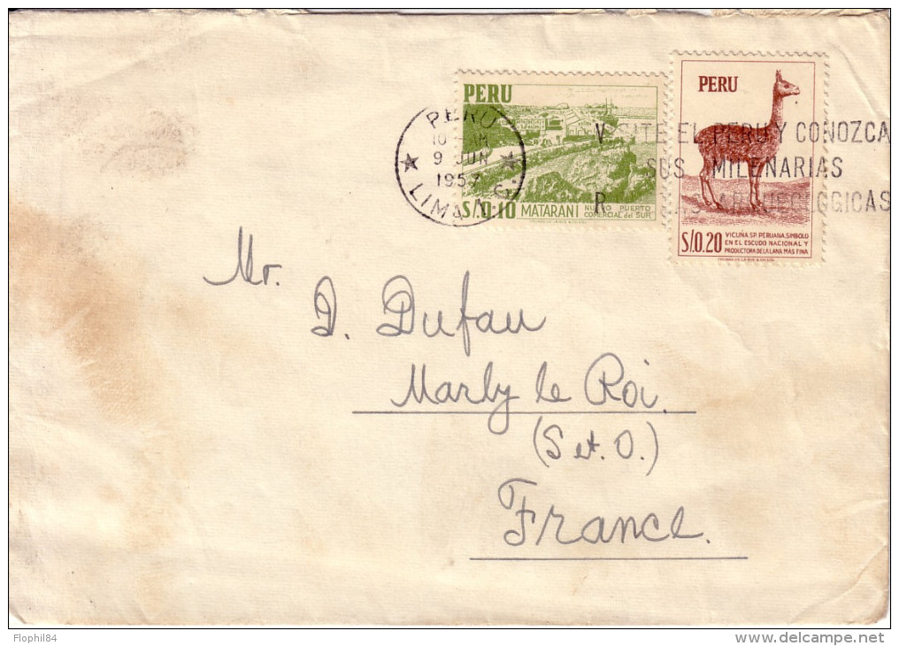 PEROU - LETTRE DE LIMA POUR LA FRANCE DU 9-6-1957. - Pérou