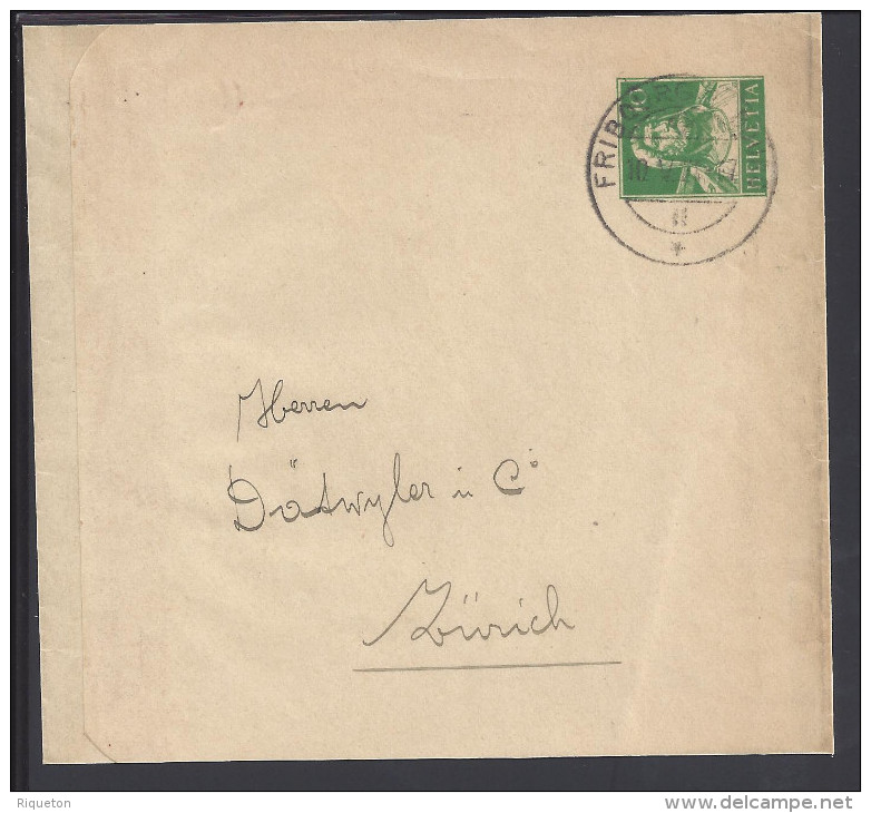 SUISSE - 1917-31 - ENTIER POSTAL -  BANDE A JOURNAUX  DE FRIBOURG POUR ZURICH - - Entiers Postaux