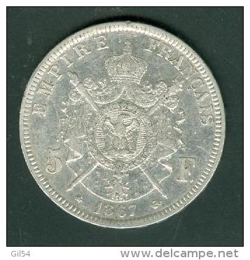 Pièce 5 Francs  Argent , Empire Français , Année 1867 ( Voir Le Port ) - Pic1801 - 5 Francs