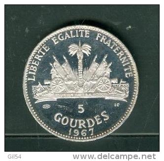 5 Gourdes Haiti, Année 1967 , Argent 999% , Poids 23,52 Grammes , Tirage 4650  - Pic2001 - Haiti