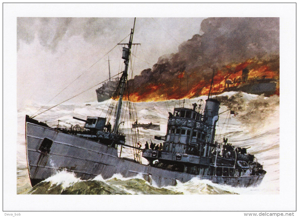 Maritime Art Postcard Trawlers Go To War Chris Mayger Painting WW2 Navy - Fishing Boats