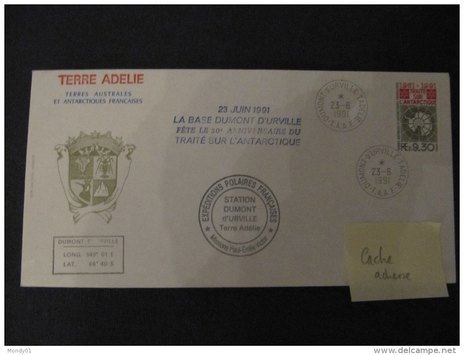 415 Traité Antarctique South Pole Sudantarctic Treaty1991 FDC EPF Terre Adélie TAAF Armoiries - Antarctisch Verdrag