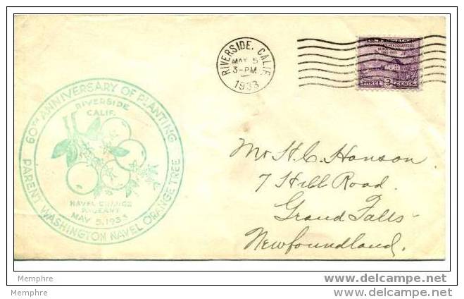 USA 1933 Riverside CA  Navel Orange Festival Commemorative Cover - Lettres & Documents