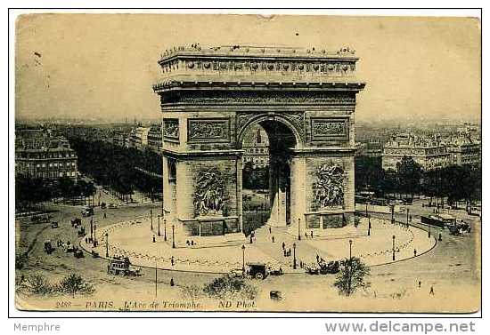 75 PARIS Arc De Triomphe  Début 20è S.  Animation  Aucun Véhicule à Moteur - Arrondissement: 16
