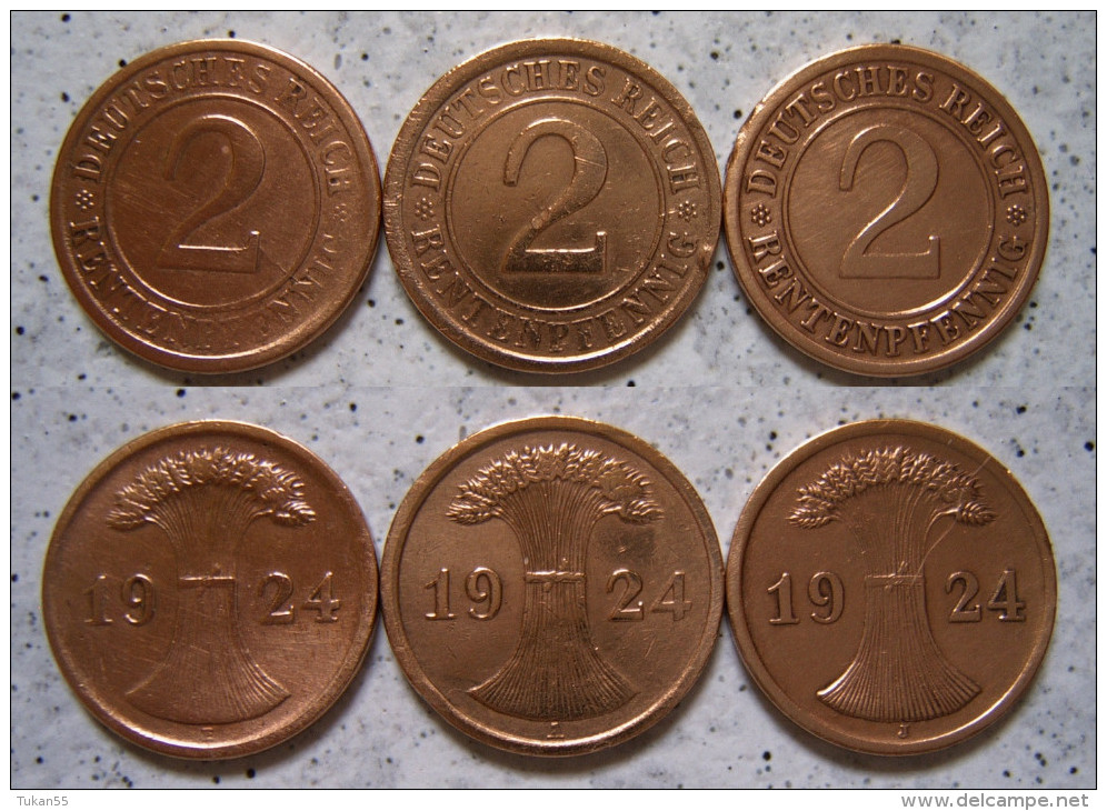 Dt. Reich Weimarer Rep. Münzen                            (X192) - 2 Renten- & 2 Reichspfennig
