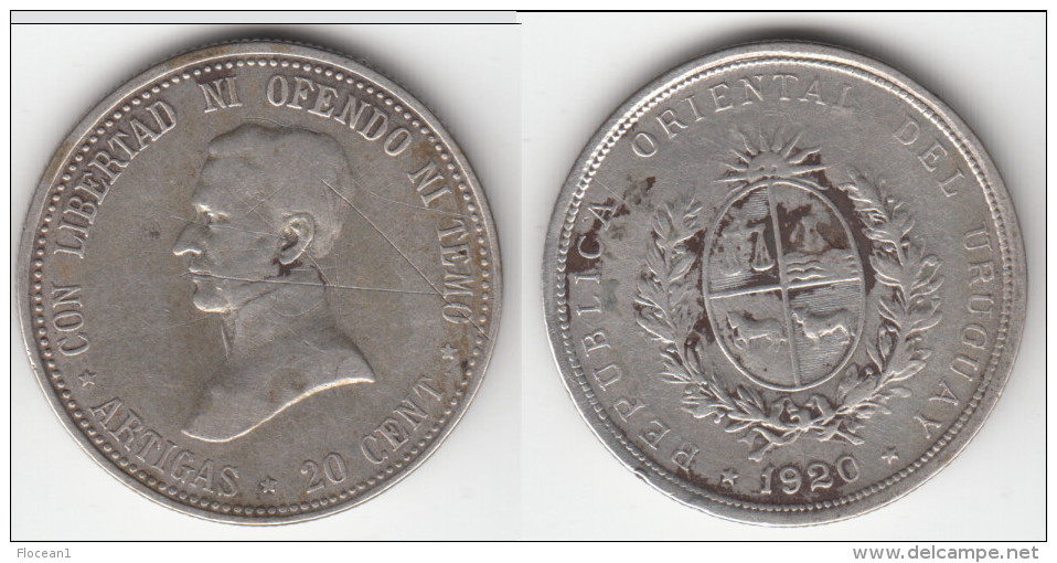 **** URUGUAY - 20 CENTESIMOS 1920 - ARGENT - SILVER **** EN ACHAT IMMEDIAT !!! - Uruguay