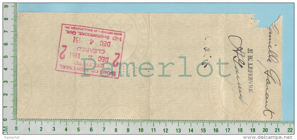 Cheque 1951 Avec Timbre #303 3 Cents BanqueCanadienne De Commerce Sherbrooke P. Quebec Canada - Cheques En Traveller's Cheques