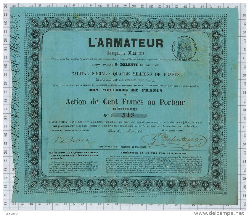 L'Armateur, G Delente, Cie Maritime, Sts à Batignolles, 1856 (réparation) - Afrique