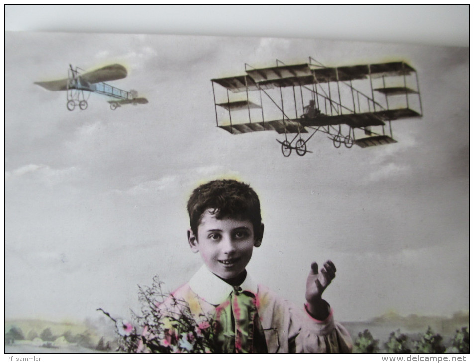 AK / Fotokarte 1911 Alte Flugzeuge / Junge Mit Blumen - ....-1914: Voorlopers