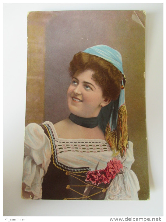 AK / Bildpostkarte 1912 Hübsche Frau / Tracht / Kopftuch / Dirndl - Personnages