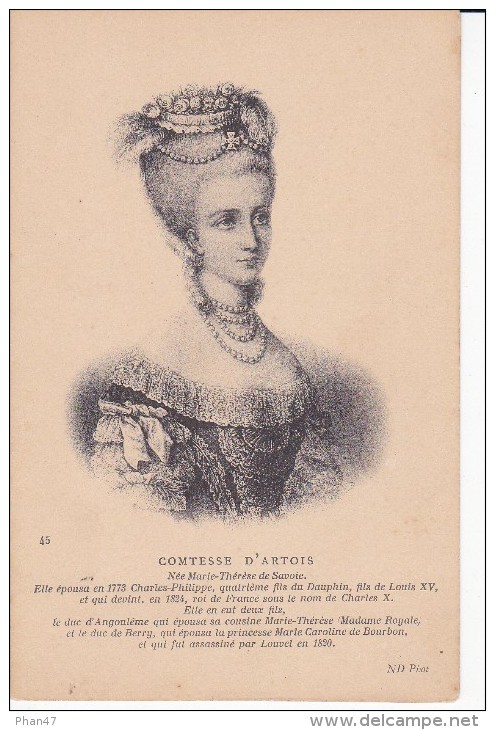 Comtesse D'Artois, Née Marei-Thérèse De Savoie, épouse De Charles X Comte D´Artois, Roi De France, - Personnages Historiques