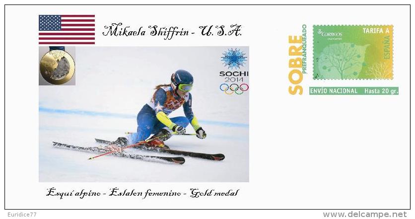 Spain 2014 - XXII Olimpics Winter Games Sochi 2014 Gold Medals Special Prepaid Cover - Mikaela Shiffrin - Winter 2014: Sotschi