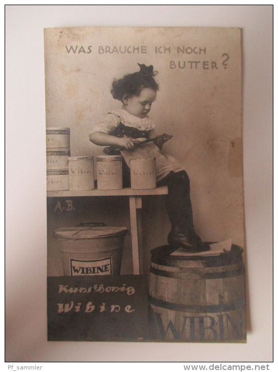 AK / Bildpostkarte 1929 Alte Werbung / Kunsthonig Wibine "Was Brauche Ich Noch Butter?" Kind / Fass / Magdeburg - Werbepostkarten
