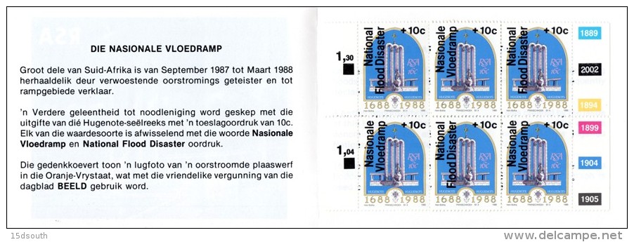 South Africa - 1988 Natal Flood Relief Huguenot Booklet # SG SB23 - Postzegelboekjes