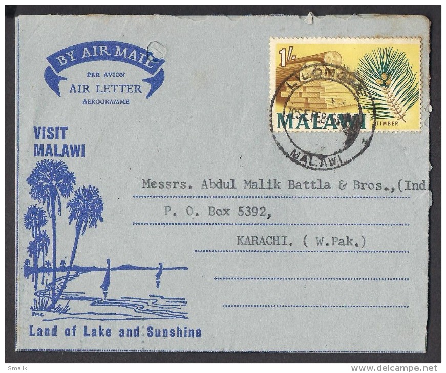 Timber, Visit Malawi, Mount Mlanje, Postal History Aerogramme Cover From MALAWI 30.9.1968 - Malawi (1964-...)