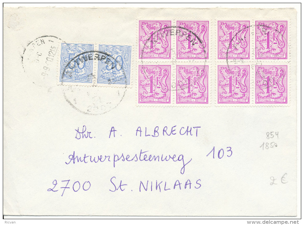 1969 Omslag Van Antwerpen PZ854(paar)+1850(2xblok4 ) Naar St Niklaas Zie Scan(s) - 1951-1975 Heraldieke Leeuw