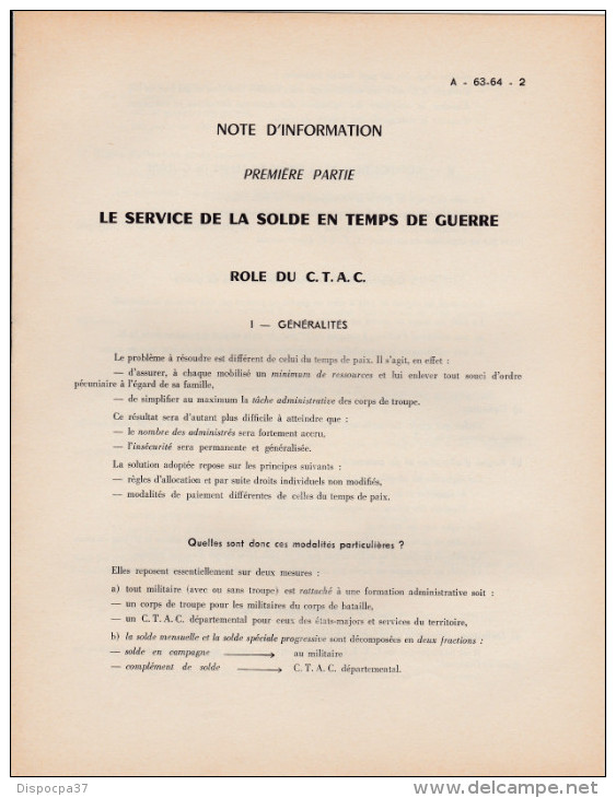 CAHIERS DU SERVICE DE L'INTENDANCE  A-63-64-2 - Francese