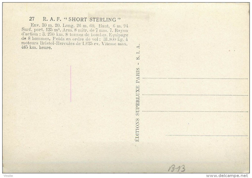 Réf : B 13 -4104  : RAF Short-Sterling - 1919-1938