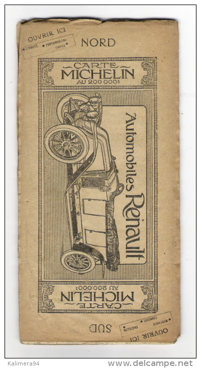 Carte Géographique Routière  " CARTE  MICHELIN "  N° 16   ( TROYES ) , édition 1912  ( Pub Automobile RENAULT ) - Strassenkarten