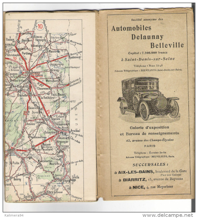 Carte Géographique Routière  " CARTE  MICHELIN "  N° 16   ( TROYES ) , édition 1912  ( Pub Automobile RENAULT ) - Strassenkarten