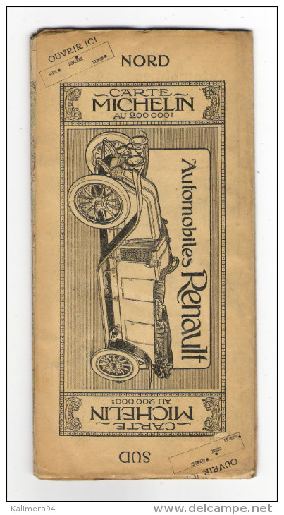 Carte Géographique Routière  " CARTE  MICHELIN "  N° 20   ( GIEN-AUXERRE ) , édition 1912  ( Pub Automobile RENAULT ) - Cartes Routières