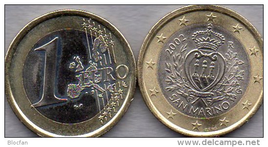 1 EURO Einführung In San Marino 2002 Stg. 25€ Kursmünze Der Staatlichen Münze Staats-Wappen 1€ Einzeln Coin Of Republik - San Marino