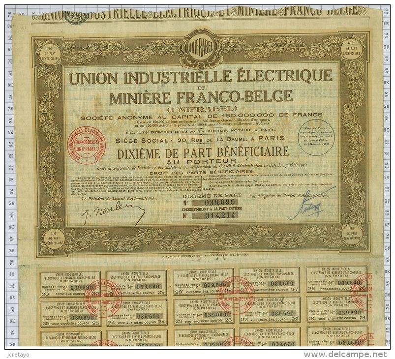 Union Electrique Et Miniere Franco Belge UNIFRABEL - Elektrizität & Gas