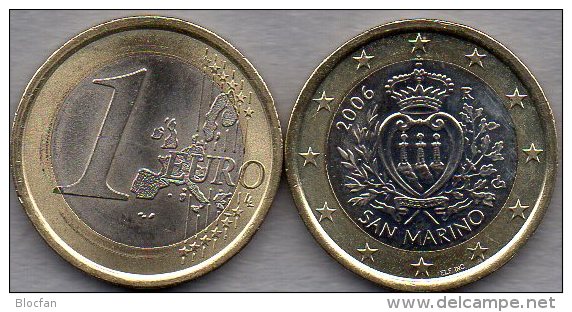 Kursmünze 1 EURO San Marino 2006 Stg. 28€ Münze Der Staatlichen Münze Mit Staats-Wappen Zu 1€ Einzeln Coin Of Republik - San Marino