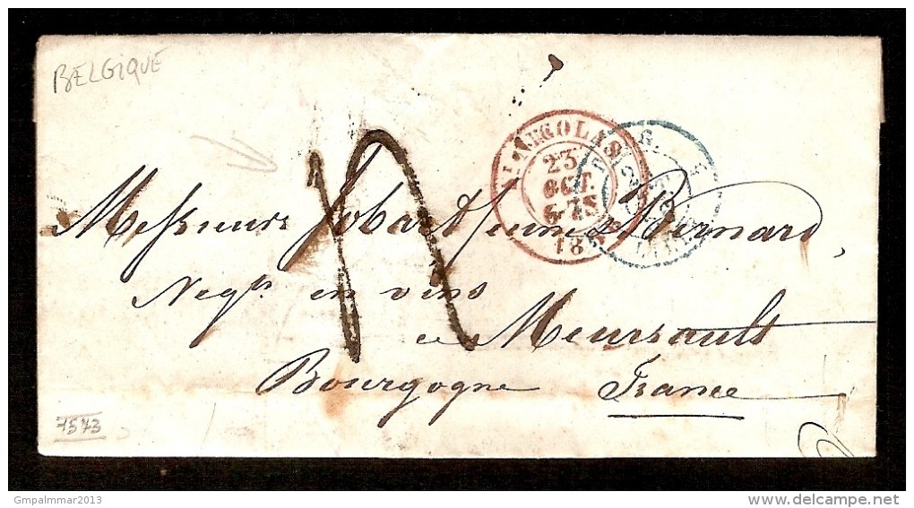 Brief Verzonden Van St  - Niklaas Naar MEURSAULT (FRANKRIJK / FRANCE) Dd. 23/10/1856 (zie Alle Scans) ! - 1830-1849 (Belgica Independiente)