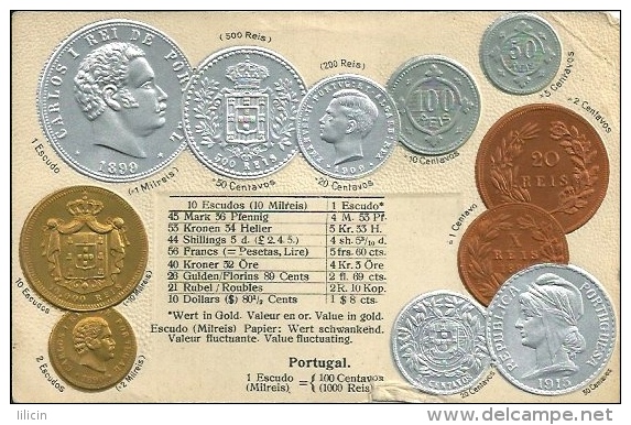 Postcard (Coins) - Portugal Escudo - Monnaies (représentations)