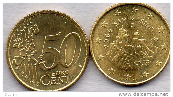 Kursmünze 50 Cent San Marino 2006 Stg. 7€ Der Staatlichen Münze Mit Wehrturm La Fratta Zu 0,50€ Einzeln Coin Of Republik - San Marino
