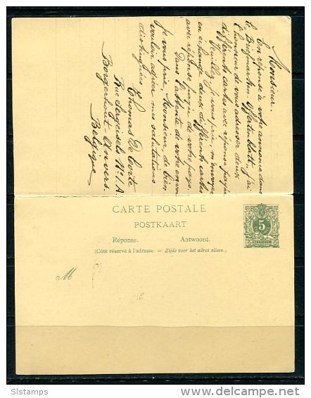 Belgium 1903 Uprated Postal Stationary Card Anvers With Reply Card UNUSED - 1893-1907 Coat Of Arms