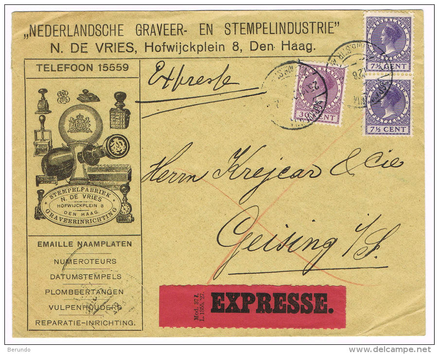 0544// NEDERLAND - Expres - Expresse - Advertising Cover 25.7.1928 To Germany - Arrival Cancel On Reverse - Briefe U. Dokumente