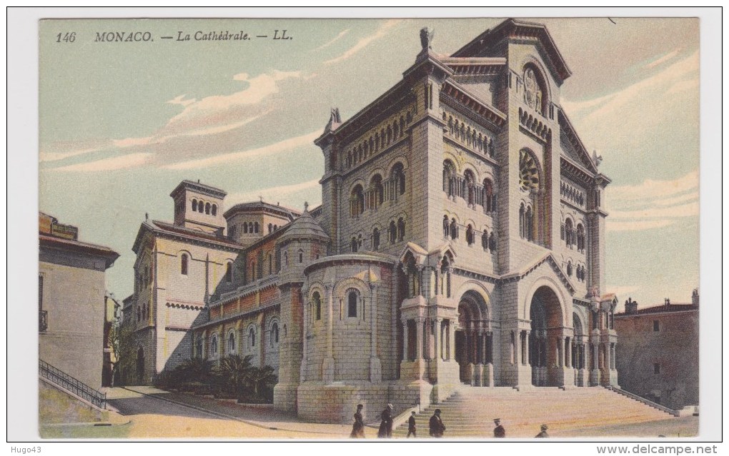 (RECTO / VERSO) MONACO - N° 146 - LA CATHEDRALE AVEC PERSONNAGES - Cathédrale Notre-Dame-Immaculée