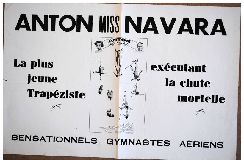 AFFICHE DE CIRQUE ANTON MISS NAVARA GYMNASTES AERIENS - Affiches