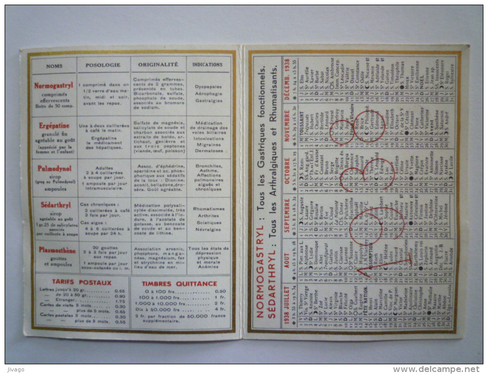 Petit Calendrier  PUB  1938  (format  7 X 9,5cm) - Petit Format : 1921-40