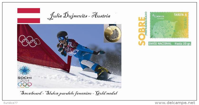 Spain 2014 - XXII Olimpics Winter Games Sochi 2014 Gold Medals Special Prepaid Cover - Julia Dujmovits - Winter 2014: Sochi