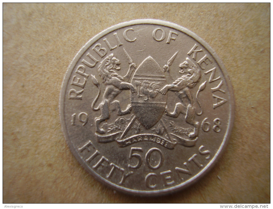 KENYA 1968  FIFTY CENTS   KENYATTA Copper-Nickel  USED COIN In GOOD CONDITION. - Kenya