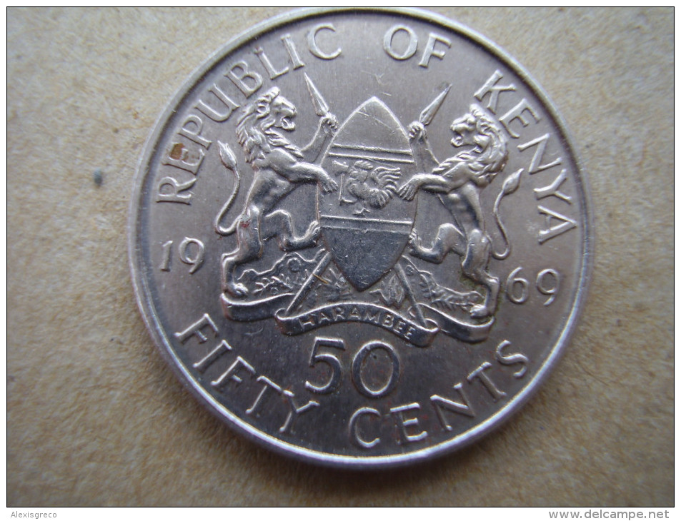 KENYA 1969  FIFTY CENTS   KENYATTA Copper-Nickel  USED COIN In GOOD CONDITION. - Kenya