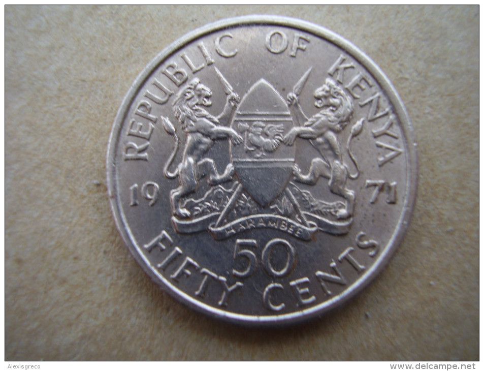 KENYA 1971  FIFTY CENTS   KENYATTA Copper-Nickel  USED COIN In VERY GOOD CONDITION. - Kenia