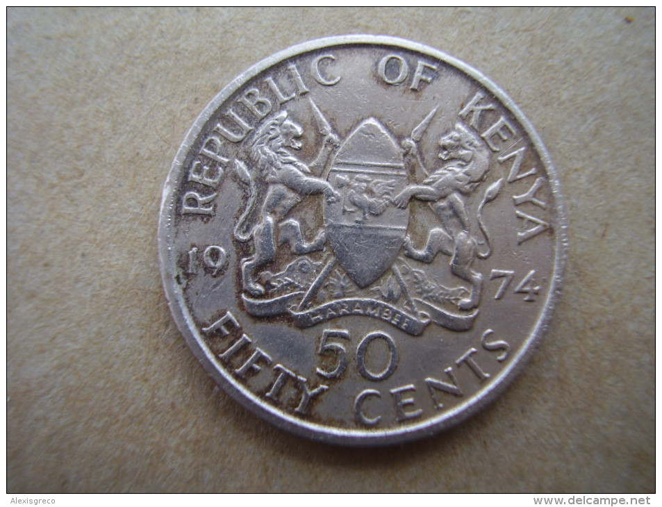 KENYA 1974  FIFTY CENTS   KENYATTA Copper-Nickel  USED COIN In  GOOD CONDITION. - Kenya