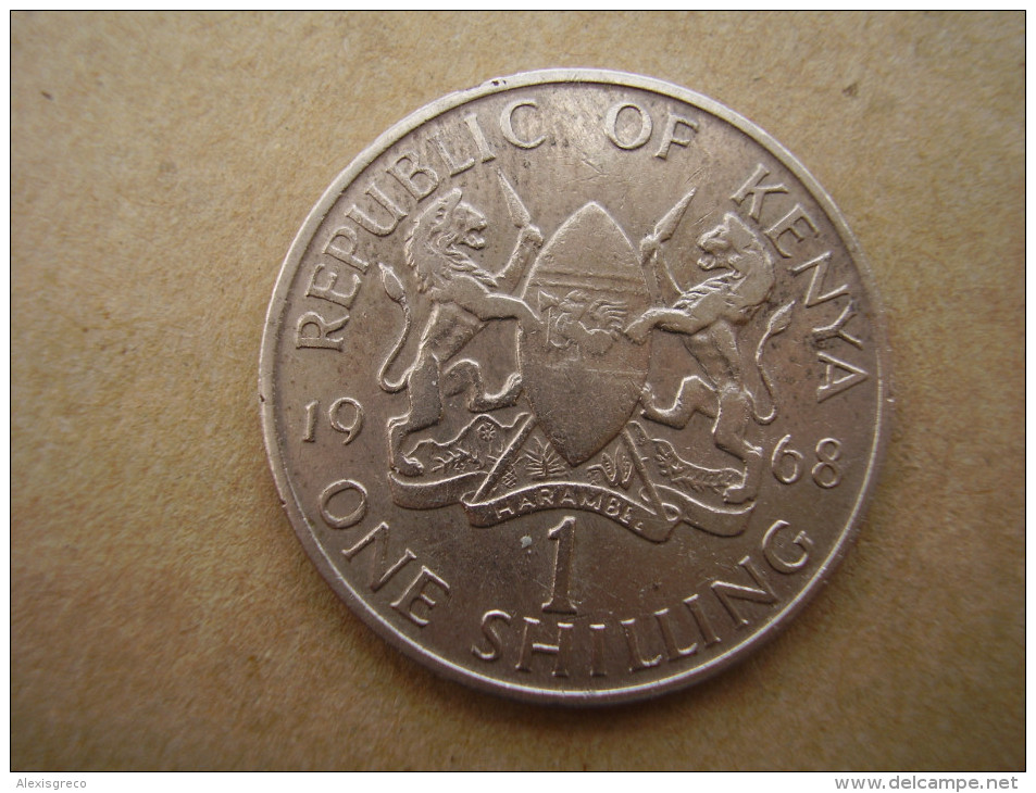 KENYA 1968  ONE SHILLING  KENYATTA Copper-Nickel  USED COIN In GOOD CONDITION. - Kenia