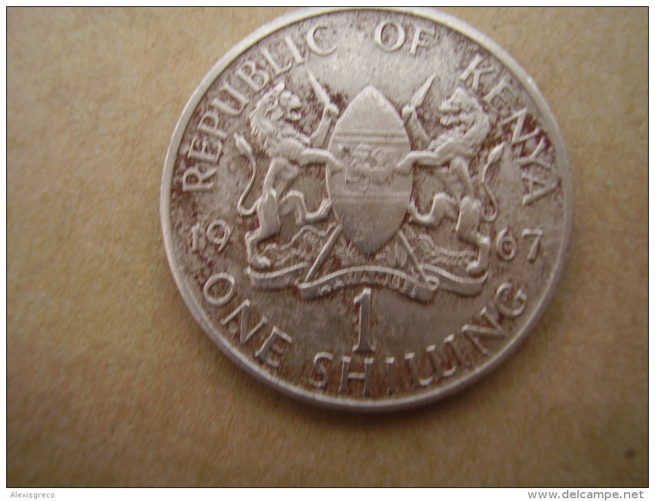 KENYA 1967  ONE SHILLING  KENYATTA Copper-Nickel  USED COIN In GOOD CONDITION. - Kenya