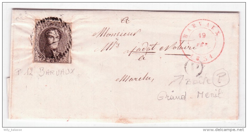 L. Affr. N°3 (3 Belles Marges) P12 BARVAUX/1851 + Boîte P De Grand Menil Pour Marche. - 1849-1850 Medaillen (3/5)