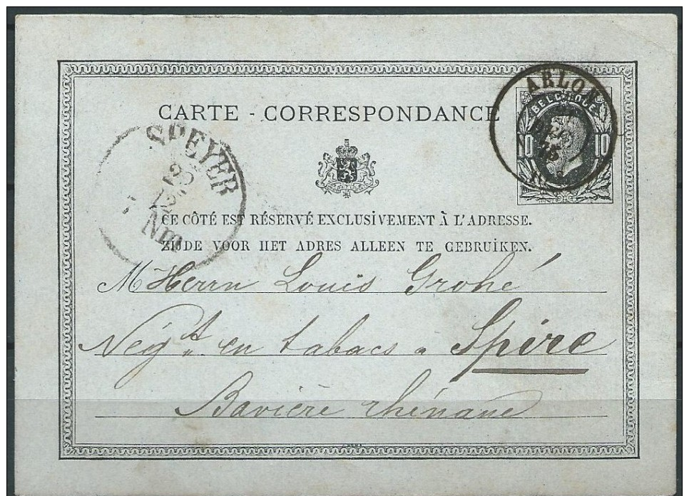 .B.14.FEBR.091. OUDE BRIEFKAART VAN BELGI'E  NAAR  SPEYER.  1875. - 1865-1866 Perfil Izquierdo