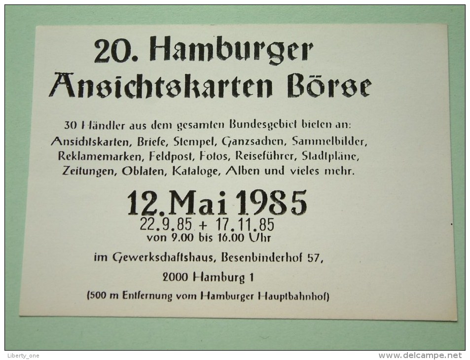 20 Hamburger Ansichtskarten Börse 12 Mai 1985 ( Zie Foto Voor Details ) !! - Bourses & Salons De Collections