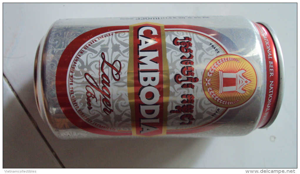 Cambodia 330ml Empty Beer Can With Brand Of Cambodia / Opened By 2 Holes At Bottom - Cannettes