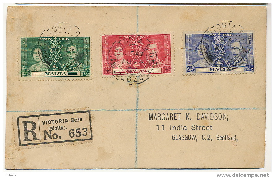 Malta  Enveloppe Registered  P. Used 3 Stamps  Victoria Gozo To Scotland 1924 - Malte